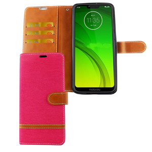 Motorola Moto G7 Handy Hlle Schutz-Tasche Case Cover Kartenfach Etui Wallet Pink