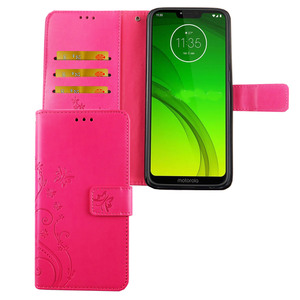 Motorola Moto G7 Handy Hlle Schutz-Tasche Cover Flip-Case Kartenfach Pink