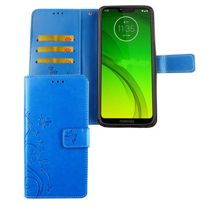 Motorola Moto G7 Handy H�lle Schutz-Tasche Cover Flip-Case Kartenfach Blau