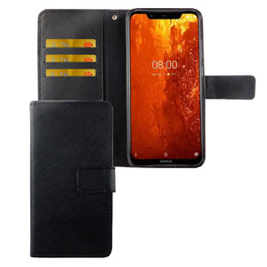 Nokia 8.1 / Nokia X7 Tasche Handy H�lle Schutz-Cover Flip-Case mit Kartenfach Schwarz