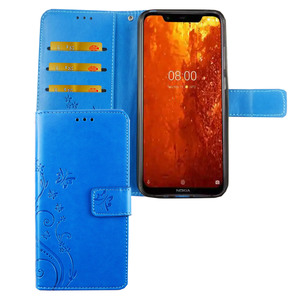 Nokia 8.1 / Nokia X7 Handy H�lle Schutz-Tasche Cover Flip-Case Kartenfach Blau