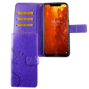 Nokia 8.1 / Nokia X7 Handy H�lle Schutz-Tasche Cover Flip-Case Kartenfach Violett