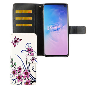 Samsung Galaxy S10 Tasche Handy Hlle Schutz-Cover Flip-Case mit Kartenfach Lotusblume