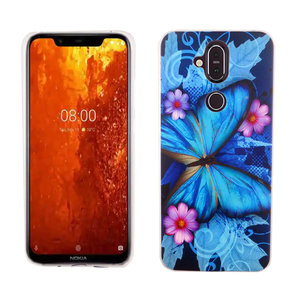 Nokia 8.1 / Nokia X7 Knig Design Handy Hlle Schutz-Case Cover Bumper Schmetterling Blau