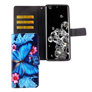 Samsung Galaxy S20 Ultra Tasche Handy Hlle Schutz-Cover Flip-Case mit Kartenfach Blauer Schmetterling