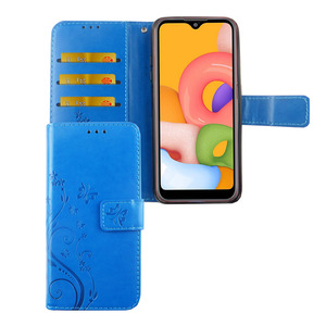 Samsung Galaxy A01 Handy Hlle Schutz-Tasche Cover Flip-Case Kartenfach Blau