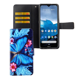Nokia 6.2 Tasche Handy H�lle Schutz-Cover Flip-Case mit Kartenfach Blauer Schmetterling