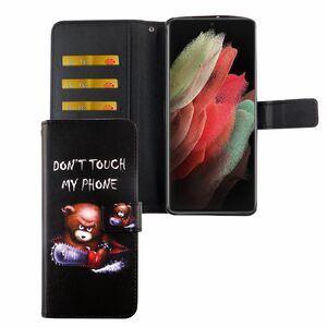 Samsung Galaxy S21 Ultra Tasche Handy H�lle Schutz-Cover Flip-Case mit Kartenfach Dont touch my phone