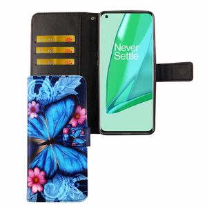 OnePlus 9 Tasche Handy Hlle Schutz-Cover Flip-Case mit Kartenfach Blauer Schmetterling