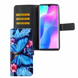 Xiaomi Mi Note 10 Lite Tasche Handy H�lle Schutz-Cover Flip-Case mit Kartenfach Blauer Schmetterling