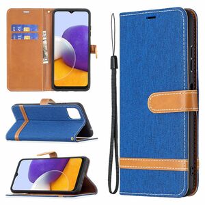 Samsung Galaxy A22 5G Tasche Handy H�lle Schutz-Cover Flip-Case mit Kartenfach Blau
