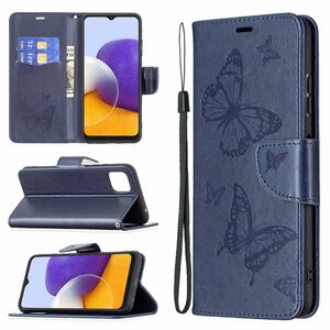 Samsung Galaxy A22 5G Tasche Handy H�lle Schutz-Cover Flip-Case mit Kartenfach Blau