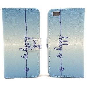 Handyh�lle Tasche f�r Handy Huawei P8 Lite  Schriftzug Be Happy Blau