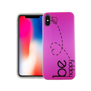 Handy H�lle f�r Apple iPhone X Cover Case Schutz Tasche Motiv Slim Silikon TPU Be Happy Pink