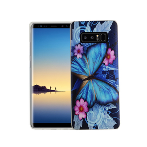 Handy H�lle f�r Samsung Galaxy Note 8 Cover Case Schutz Tasche Motiv Slim Silikon TPU Blauer Schmetterling
