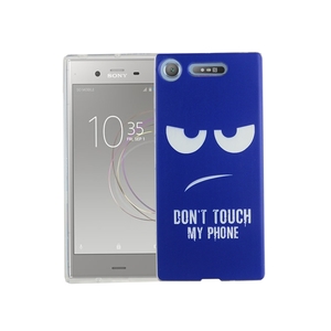 Handy H�lle f�r Sony Xperia XZ1 Cover Case Schutz Tasche Motiv Slim Silikon TPU Dont Touch My Phone Blau
