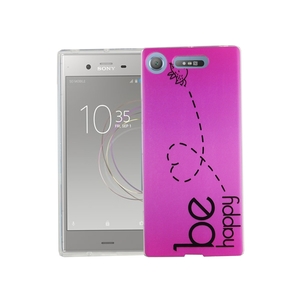 Handy Hlle fr Sony Xperia XZ1 Cover Case Schutz Tasche Motiv Slim Silikon TPU Be Happy Pink