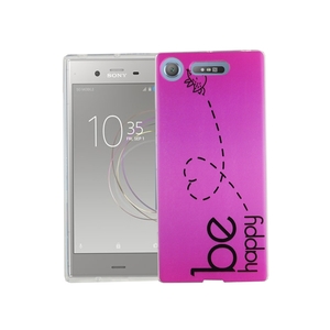 Handy H�lle f�r Sony Xperia XZ1 Cover Case Schutz Tasche Motiv Slim Silikon TPU Be Happy Pink