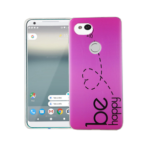 Handy H�lle f�r Google Pixel 2 XL Cover Case Schutz Tasche Motiv Slim Silikon TPU Be Happy Pink