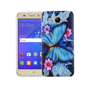 Handy H�lle f�r Huawei Y3 2017 Cover Case Schutz Tasche Motiv Slim Silikon TPU Blauer Schmetterling