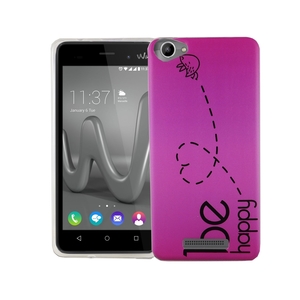 Handy H�lle f�r Wiko Jerry Max Cover Case Schutz Tasche Motiv Slim Silikon TPU Be Happy Pink