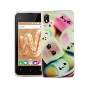 Handy Hlle fr Wiko Sunny Max Cover Case Schutz Tasche Motiv Slim Silikon TPU Schriftzug Marshmallows