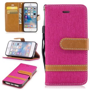 Tasche fr Apple iPhone 5 / 5s / SE Jeans Cover Handy Schutz Hlle Case Pink