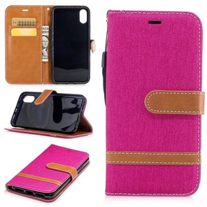Tasche f�r Apple iPhone X Jeans Cover Handy Schutz H�lle Case Pink