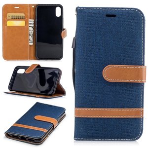 Tasche f�r Apple iPhone X Jeans Cover Handy Schutz H�lle Case Dunkelblau