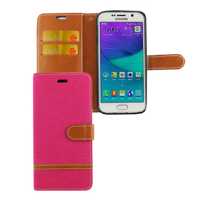Tasche f�r Samsung Galaxy S6 Edge Jeans Cover Handy Schutz H�lle Case Pink