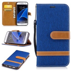 Tasche f�r Samsung Galaxy S7 Jeans Cover Handy Schutz H�lle Case Blau