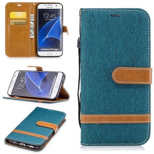 Tasche f�r Samsung Galaxy S7 Edge Jeans Cover Handy Schutz H�lle Case Gr�n