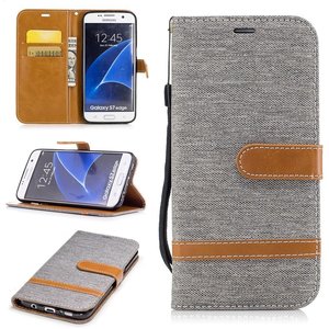 Tasche f�r Samsung Galaxy S7 Edge Jeans Cover Handy Schutz H�lle Case Grau