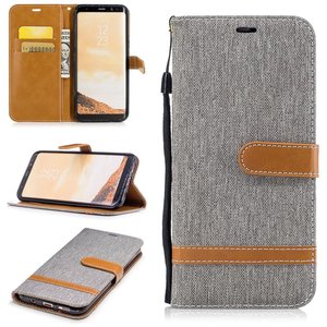 Tasche f�r Samsung Galaxy S8+ PLus Jeans Cover Handy Schutz H�lle Case Grau
