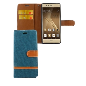 Tasche f�r Huawei P9 Jeans Cover Handy Schutz H�lle Case Gr�n