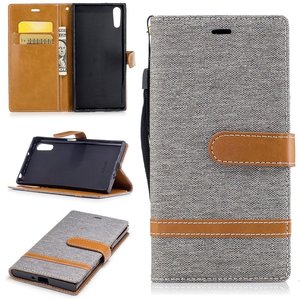 Tasche f�r Sony Xperia XZs Jeans Cover Handy Schutz H�lle Case Grau