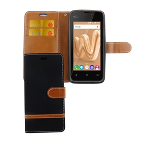 Tasche f�r Wiko Sunny Max Jeans Cover Handy Schutz H�lle Case Schwarz