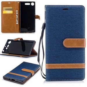 Tasche f�r Sony Xperia XZ1 Jeans Cover Handy Schutz H�lle Case Dunkelblau