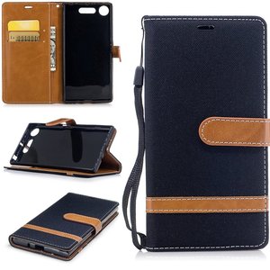 Tasche f�r Sony Xperia XZ1 Jeans Cover Handy Schutz H�lle Case Schwarz