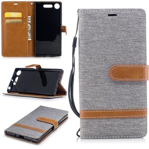 Tasche f�r Sony Xperia XZ1 Jeans Cover Handy Schutz H�lle Case Grau