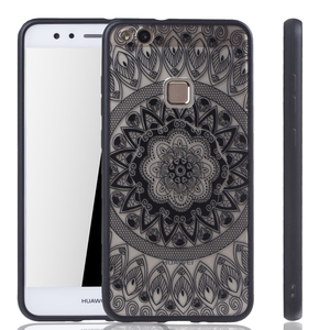 Handy H�lle Mandala f�r Huawei P10 Lite Design Case Schutzh�lle Motiv Kreis Cover Tasche Bumper Schwarz
