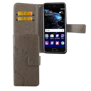Schutz H�lle Blumen f�r Handy Huawei P10 Grau
