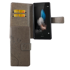 Schutz H�lle Blumen f�r Handy Huawei P8 Lite Grau