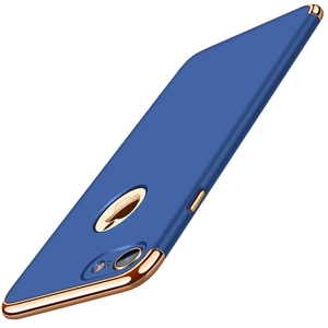 Handy Hlle Schutz Case fr Apple iPhone 7 Bumper 3 in 1 Cover Chrom Etui Blau