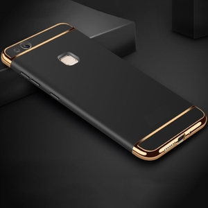 Handy H�lle Schutz Case f�r Huawei P9 Lite Bumper 3 in 1 Cover Chrom Schwarz