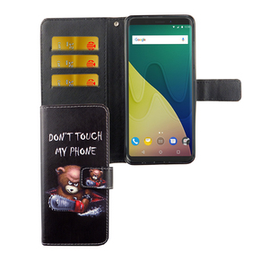 Handyh�lle Tasche f�r Handy Wiko View XL Schriftzug B�r mit Kettens�ge