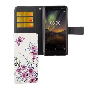 Handyh�lle Tasche f�r Handy Nokia 6 2018 Lotusblume