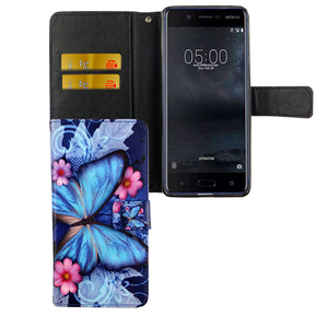 Handyhlle Tasche fr Handy Nokia 5.1 2018 Blauer Schmetterling
