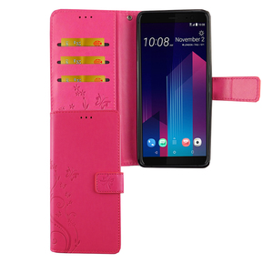 HTC U12+ Plus Handy Hlle Schutz-Tasche Cover Flip-Case Kartenfach Pink