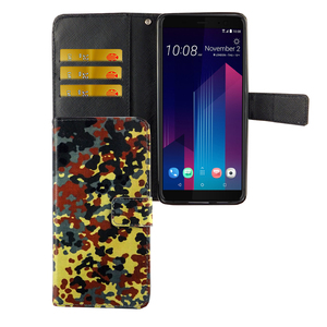 HTC U12+ Plus Tasche Handy Hlle Schutz-Cover Flip-Case mit Kartenfach  Bundeswehr Flecktarn